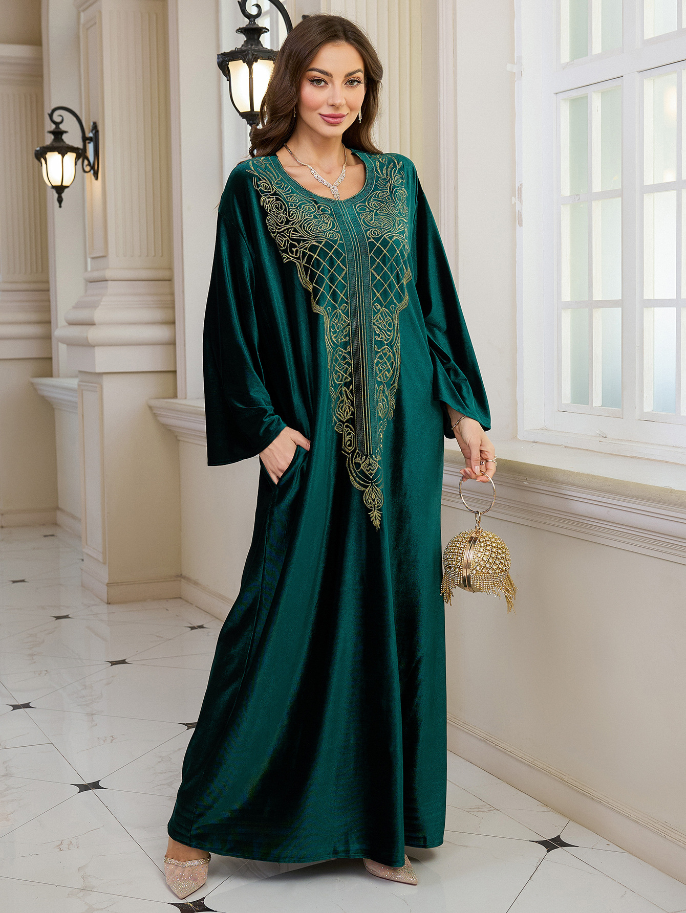 Elegant Embroidered Kaftan Dress Beach Bathing Suit Cover up Long Maxi Dress